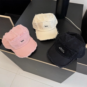 Streetwear frayed short brim baseball cap with pin detail and bro embroidery in three colors