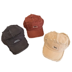 Distressed cotton baseball caps with bro embroidery and pin detail in three colors