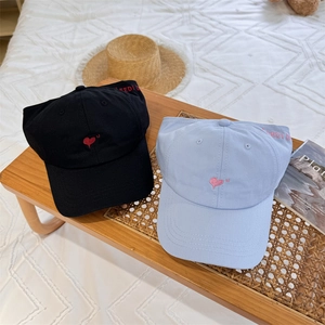 Women's hollow top baseball caps with heart embroidery in black and light blue cotton canvas