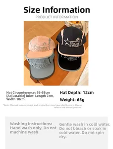 Detailed dimensions of quick-dry five-panel cap with adjustable strap and peak size