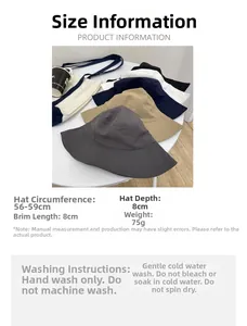 Size guide for Japanese fisherman hat including 56-59cm circumference and washing tips