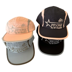 Quick-dry five-panel sports caps in assorted colors with PP:ONE brand embroidery