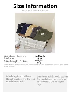 Detail of adjustable windproof ropes and logo patches on multi-color nylon bucket hats