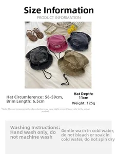 Guide des tailles avec tour de tête 56-59cm et conseils de lavage du chapeau
