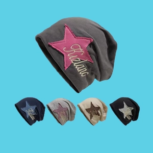 Damen Slouchy Beanie Strickmütze American Street Star Bestickt Hip Hop Skull Cap Winter Warm Patchwork Retro Beanie
