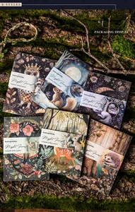 Σετ χαρτιού scrapbooking vintage δάσος με ζώα σε φόντο από βρυώδη φλοιό