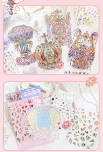 Macro-opname van Rose Crown vintage stickers voor journaling en scrapbooking decoraties