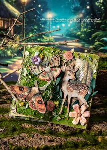 Λεπτομέρεια από vintage αυτοκόλλητα scrapbooking με θέμα το δάσος και τρισδιάστατα ελάφια
