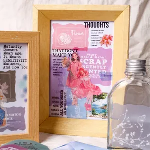 Retro style wooden frames with vintage aesthetic collage art for creative room decor