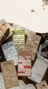 Detailed close-up of vintage fabric stickers with woven texture for DIY journals