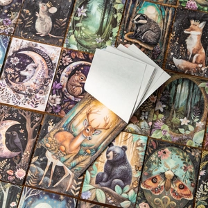 Vintage Scrapbooking-Papier Set mit Waldtier-Illustrationen wie Hirsch, Wolf und Fuchs
