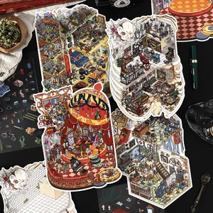 2.5D large scale decorative stickers set with isometric magic and gothic laboratory scenes