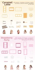Detail van PET-decoratieve stickers met vintage filmkaders en meisjesillustraties