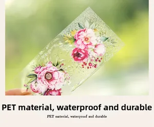 Autocollants PET imperméables avec pivoine rose réaliste et gouttes d'eau