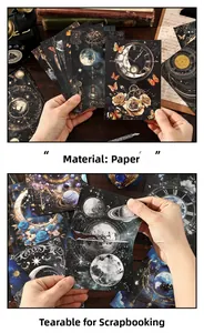 Macro view of vintage collage papers with astronomy and floral patterns for scrapbooking