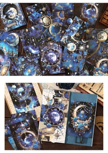 Deep space vintage junk journal scrapbooking paper with moon phases and stars