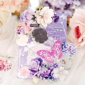 Autocollants vintage fleurs et jeune fille pour scrapbooking avec roses et papillon
