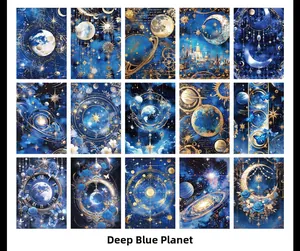 Deep blue celestial vintage decorative cards set for scrapbooking with 15 dreamlike art designs