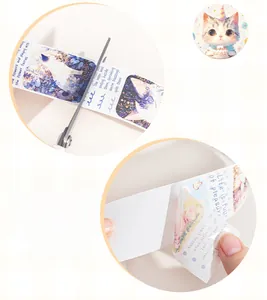 Macro detail of cute cat themed decorative washi tape with easy peel adhesive backing