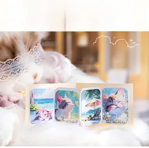 Close-up of cute cartoon cat theme stickers with various scenes for journaling decoration