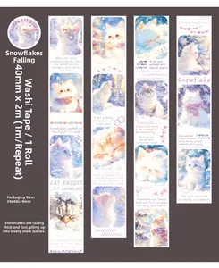 Detailed close-up of 40mm wide snowy white cat washi tape for journaling and DIY crafts