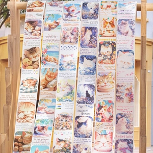 Cute kitten themed washi tape set featuring hand-drawn cat illustrations for scrapbooking