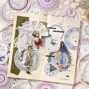 Vintage lace border scrapbooking sticker set with floral and butterfly motifs for journaling