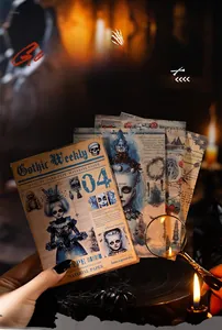 Close-up of gothic aesthetic junk journal paper with vintage portraits and script patterns