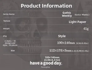 Detailed product specifications for Gothic Weekly series decorative scrapbooking paper set