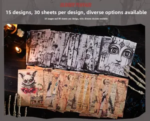 Macro view of Bloody Pervade gothic journal paper with realistic eye and skull designs