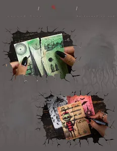 Detailed view of Gothic style scrapbooking paper with vintage boat and castle illustrations