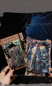 Gothic junk journal paper featuring dark aesthetics with crows, skulls and vintage elements