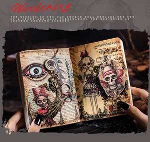 Detailed view of Gothic scrapbook paper featuring dark art illustrations and vintage collage
