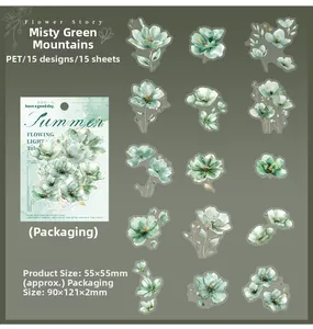 Détails de 15 autocollants PET de fleurs à l'aquarelle dans un emballage vert
