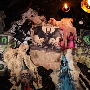 Gothic Weekly vintage scrapbooking paper set with burnt edges and dark horror illustrations