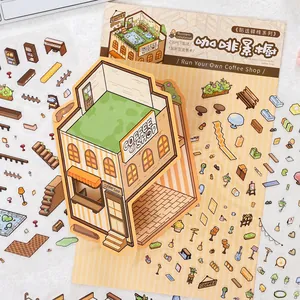 DIY 3D Miniature Scene Sticker Set Waterproof PET Cafe Grocery Store Decorative Stickers For Scrapbooking Journal Material