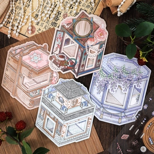 Adesivi in stile cinese antico con padiglioni e paesaggi per decorazione di diari e scrapbooking