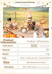 Macro detail of Animal Concert PET stickers showing 15 pieces of cute musical handbooks