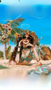 Detailed laser material sticker featuring a summer fashion lady illustration for scrapbooking