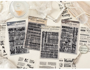 Détail d'autocollants vintage avec lettres anglaises pour scrapbooking et décoration DIY