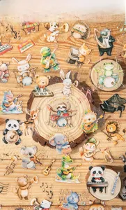 Detailed close-up of cute forest animal music concert PET stickers for scrapbooking