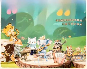 Detail of cute animal concert PET stickers featuring an elephant playing guitar on wood