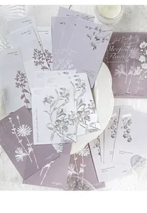 Macro detail of Sleeping Flowers embossed floral cards with silver foil on textured paper