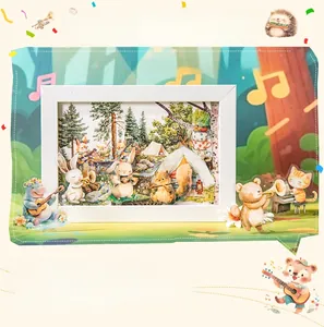 Detail view of forest concert animal stickers in a 3D frame scene for DIY journals