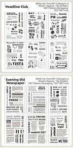 Détails d'autocollants PET vintage avec typographie rétro et citations en anglais