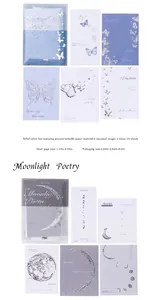 Detail of silver foil embossed butterfly and moon memo paper with tactile textures