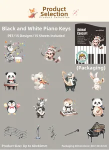 Detailed PET animal concert stickers with cute musical instruments on a dark background