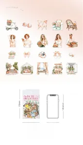 Detailed view of the Summer Landscape stickers set with peach themed illustrations