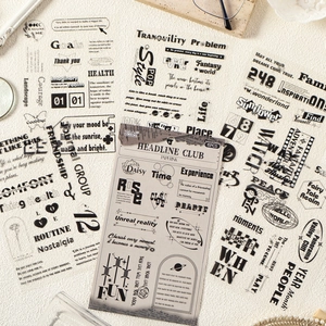 Set de 6 planches de stickers vintage typographiques pour scrapbooking et DIY