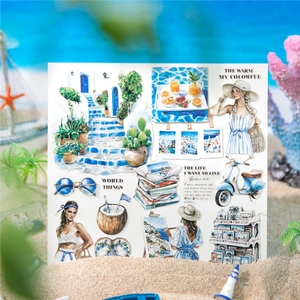 Summer vacation theme scrapbooking stickers with Mediterranean scenery and beach decor